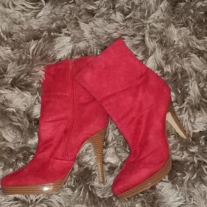Red Faux Suede Zipper Ankle Boots Size 6